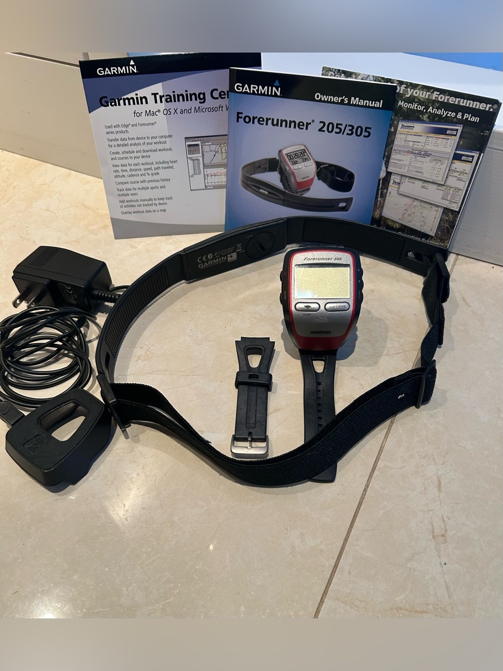 Garmin Forerunner 305 GPS running watch and heart rate monitor. Works great!